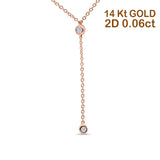 14K Rose Gold 0.06ct Round Shape Diamond Drop Lariat Pendant Chain Necklace 18" Long
