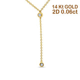 14K Yellow Gold 0.06ct Round Shape Diamond Drop Lariat Pendant Chain Necklace 18" Long