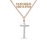 14K Rose Gold 0.07ct Round Shape Diamond Cross Pendant Chain Necklace 18" Long