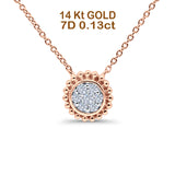 14K Rose Gold 0.13ct Round Shape Diamond Solitaire Pendant Chain Necklace 18" Long