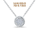 14K White Gold 0.13ct Round Shape Diamond Solitaire Pendant Chain Necklace 18" Long