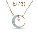 0.16ct Diamond Crescent Moon Necklace - 14K Rose Gold, 18 Inch Chain