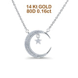 14K White Gold Diamond Crescent Moon Necklace 0.16ct, 18 Inch