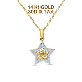14K Yellow Gold 0.17ct Round Shape Diamond Filigree Star Pendant Chain Necklace 18" Long