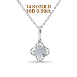 14K White Gold 0.09ct Round Shape Diamond Antique Flower Pendant Chain Necklace 18" Long