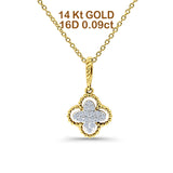 14K Yellow Gold 0.09ct Round Shape Diamond Antique Flower Pendant Chain Necklace 18" Long