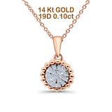 14K Rose Gold 0.10ct Round Shape Diamond Solitaire Pendant Chain Necklace 18" Long