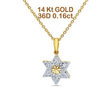 14K Yellow Gold 0.16ct Round Shape Diamond Jewish Star Of David Pendant Chain Necklace 18" Long