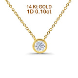 14K Yellow Gold 0.10ct Round Shape Diamond Solitaire Bezel Pendant Chain Necklace 18" Long