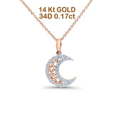 14K Rose Gold 0.17ct Round Shape Diamond Celestial Pendant Chain Necklace 18" Long