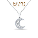 14K White Gold 0.17ct Round Shape Diamond Celestial Pendant Chain Necklace 18" Long