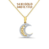 14K Yellow Gold 0.17ct Round Shape Diamond Celestial Pendant Chain Necklace 18" Long