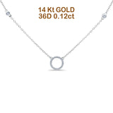 14K White Gold 0.12ct Round Shape Diamond Trendy Circle Pendant Chain Necklace 18" Long