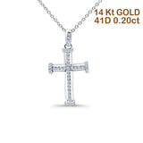 14K White Gold 0.20ct Round Shape Diamond Cross Pendant Chain Necklace 18" Long