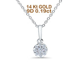14K White Gold 0.19ct Round Shape Diamond Solitaire Pendant Chain Necklace 18" Long