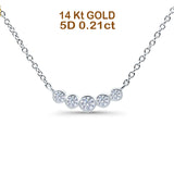 14K White Gold 0.21ct Round Shape Diamond Five Stone Pendant Chain Necklace 18" Long
