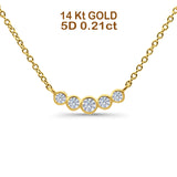 14K Yellow Gold 0.21ct Round Shape Diamond Five Stone Pendant Chain Necklace 18" Long