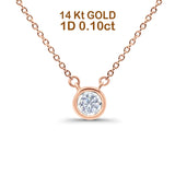 14K Rose Gold 0.10ct Round Shape Diamond Bezel Solitaire Pendant Chain Necklace 18" Long