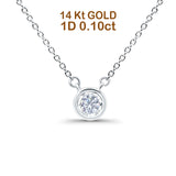 14K White Gold 0.10ct Round Shape Diamond Bezel Solitaire Pendant Chain Necklace 18" Long