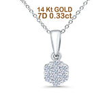 14K White Gold 0.33ct Round Shape Diamond Solitaire Pendant Chain Necklace 18" Long