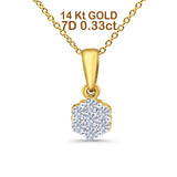 14K Yellow Gold 0.33ct Round Shape Diamond Solitaire Pendant Chain Necklace 18" Long