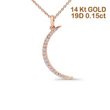 0.15ct Diamond Crescent Moon Pendant Necklace - 14K Rose Gold - 18 Inch Chain