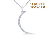 14K White Gold 0.15ct Round Shape Diamond Crescent Moon Pendant Chain Necklace 18" Long