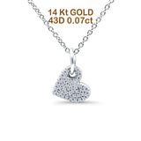 14K White Gold 0.07ct Round Shape Diamond Dangling Heart Pendant Chain Necklace 18" Long