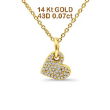 14K Yellow Gold 0.07ct Round Shape Diamond Dangling Heart Pendant Chain Necklace 18" Long