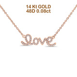 14K Rose Gold 0.08ct Round Shape Love Script Heart Diamond Pendant Chain Necklace 18" Long