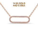 14K Rose Gold 0.08ct Oval Shape Diamond Modern Pendant Chain Necklace 18" Long