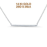 14K White Gold 0.06ct Round Shape Diamond Line Bar Pendant Chain Necklace 18" Long