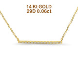 14K Yellow Gold 0.06ct Round Shape Diamond Line Bar Pendant Chain Necklace 18" Long