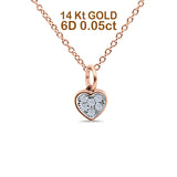 14K Rose Gold 0.05ct Round Shape Diamond Heart Pendant Chain Necklace 18 inch Long