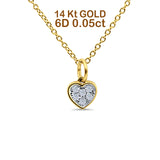 14K Yellow Gold 0.05ct Round Shape Diamond Heart Pendant Chain Necklace 18" Long