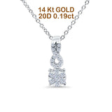 14K White Gold 0.19ct Infinity Round Shape Diamond Drop Pendant Chain Necklace 18" Long