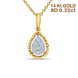 14K Yellow Gold 0.22ct Round Shape Diamond Pendant Chain Necklace 18" Long