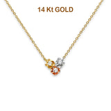 14K Tri Color Gold CZ Triple Necklace 17" + 1" Extension