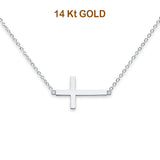 14K White Gold Side Way Cross Necklace 17" + 1" Extension