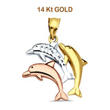 14K Tri Color Gold Dolphin Pendant 25mmX17mm 1.4 grams