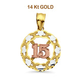 14K Tri Color Gold 15 Years Pendant 23mmX15mm 1.1 grams