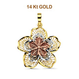 14K Tri Color Gold Filigree Flower Pendant 26mmX23mm 2.1 grams