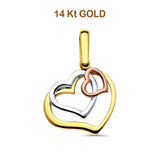 14K Tri Color Gold 3 Hearts Pendant 26mmX19mm 2.3 grams