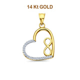 14K Yellow Gold CZ Heart Infinity Pendant 25mmX16mm 1.1 grams