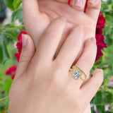 14K Yellow Gold Emerald Cut Bridal Set Ring Band Engagement Two Piece Simulated CZ