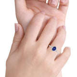 14K White Gold 1.26ct Oval Art Deco 8mmx6mm G SI Lab Blue Sapphire Diamond Engagement Wedding Ring Size 6.5