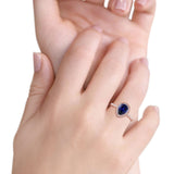 14K Rose Gold 1.48ct Teardrop Pear 8mmx6mm G SI Lab Blue Sapphire Diamond Engagement Wedding Ring Size 6.5