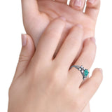 Art Deco Wedding Bridal Ring Round Black Tone, Simulated Paraiba Tourmaline CZ 925 Sterling Silver