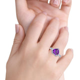 Halo Heart Promise Ring Simulated Amethyst CZ 925 Sterling Silver