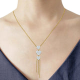 14K Yellow Gold 0.34ct  Three Heart Drop Necklace Round Diamond Pendant 16" Long Wholesale